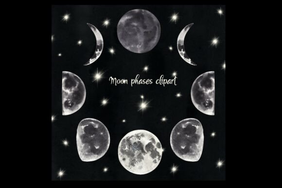 Download Moon Phases Watercolor Clipart Png Files - Moon phases Collection