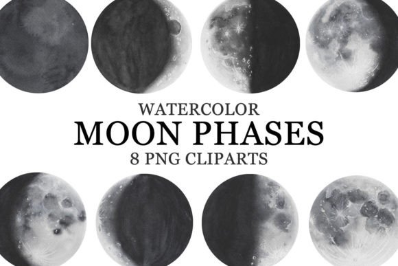 Download Moon Phases Watercolor PNG Cliparts - Moon phases Collection
